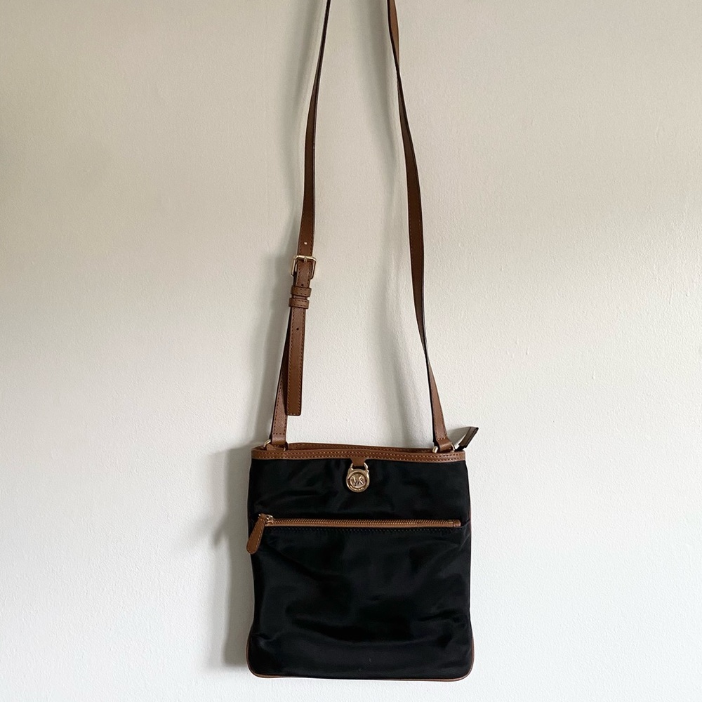 Michael Kors Black Nylon Crossbody with Brown Leather Strap - Picture 3 of 8